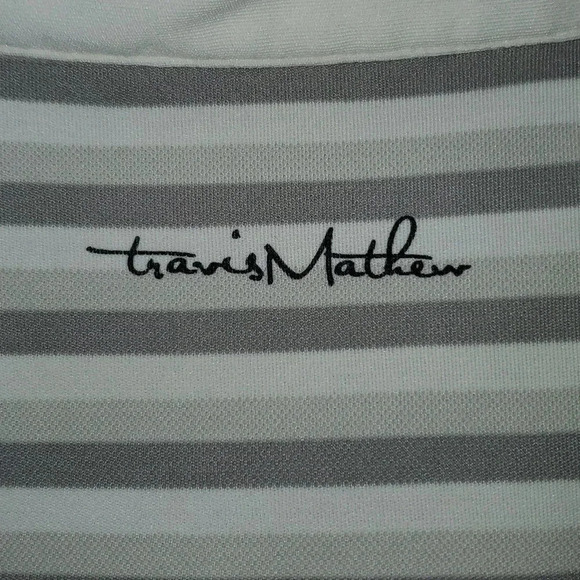 Travis Mathew Mens Size Large White Grey Striped Summer Comfort Golf Polo - Picture 9 of 13
